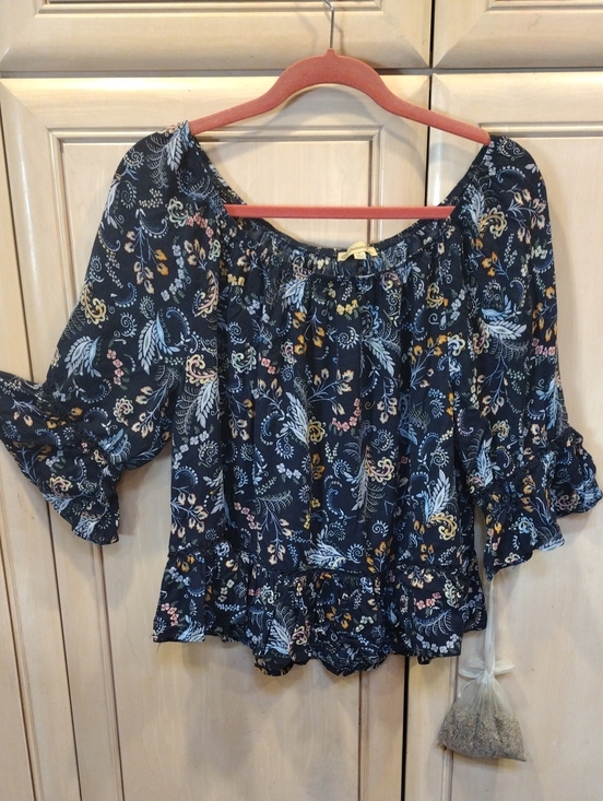 Democracy Tops - Democracy Navy Floral Smocked Peasant Blouse